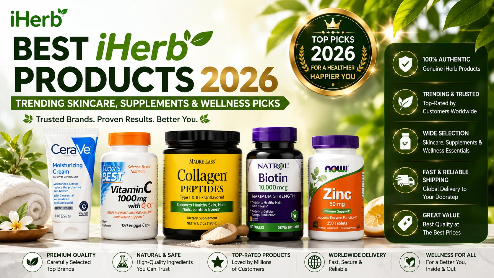 Best iHerb products 2026 - trending K-beauty skincare, collagen, and natural deodorant