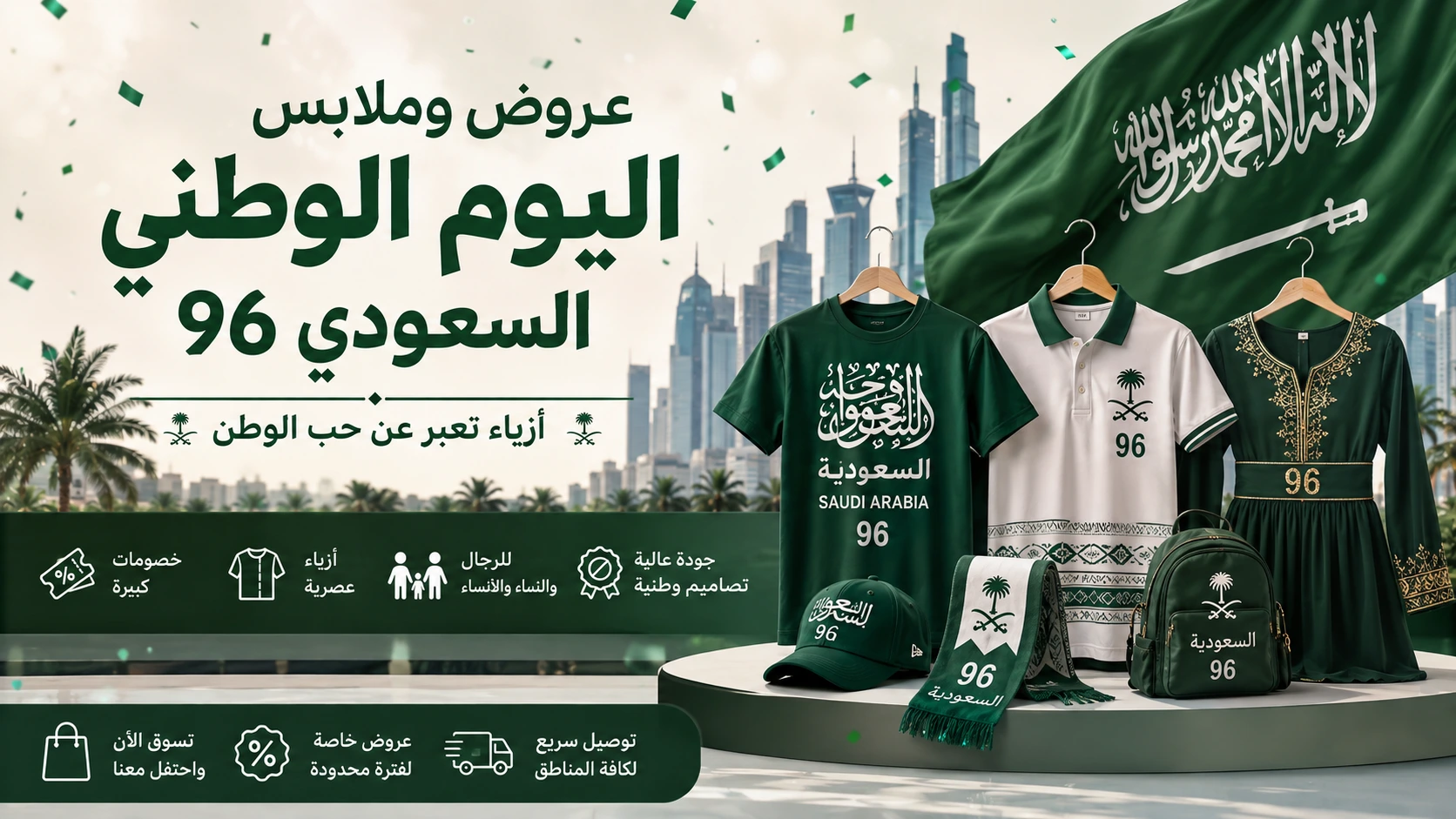 عروض وملابس اليوم الوطني السعودي 96  خصومات وتخفيضات 2026