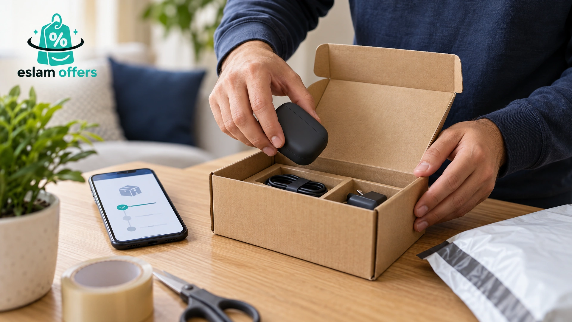 A product and its accessories packed in the original box before a Noon return